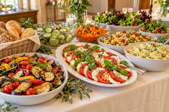 Fein abgeschmeckte Salate mit verschiedenen Dressings