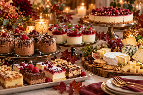 Vielfältiges Dessertbuffet und Käsebrett