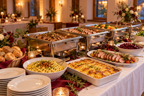 Warmbuffet mit verschiedenen frisch zubereiteten Gerichten